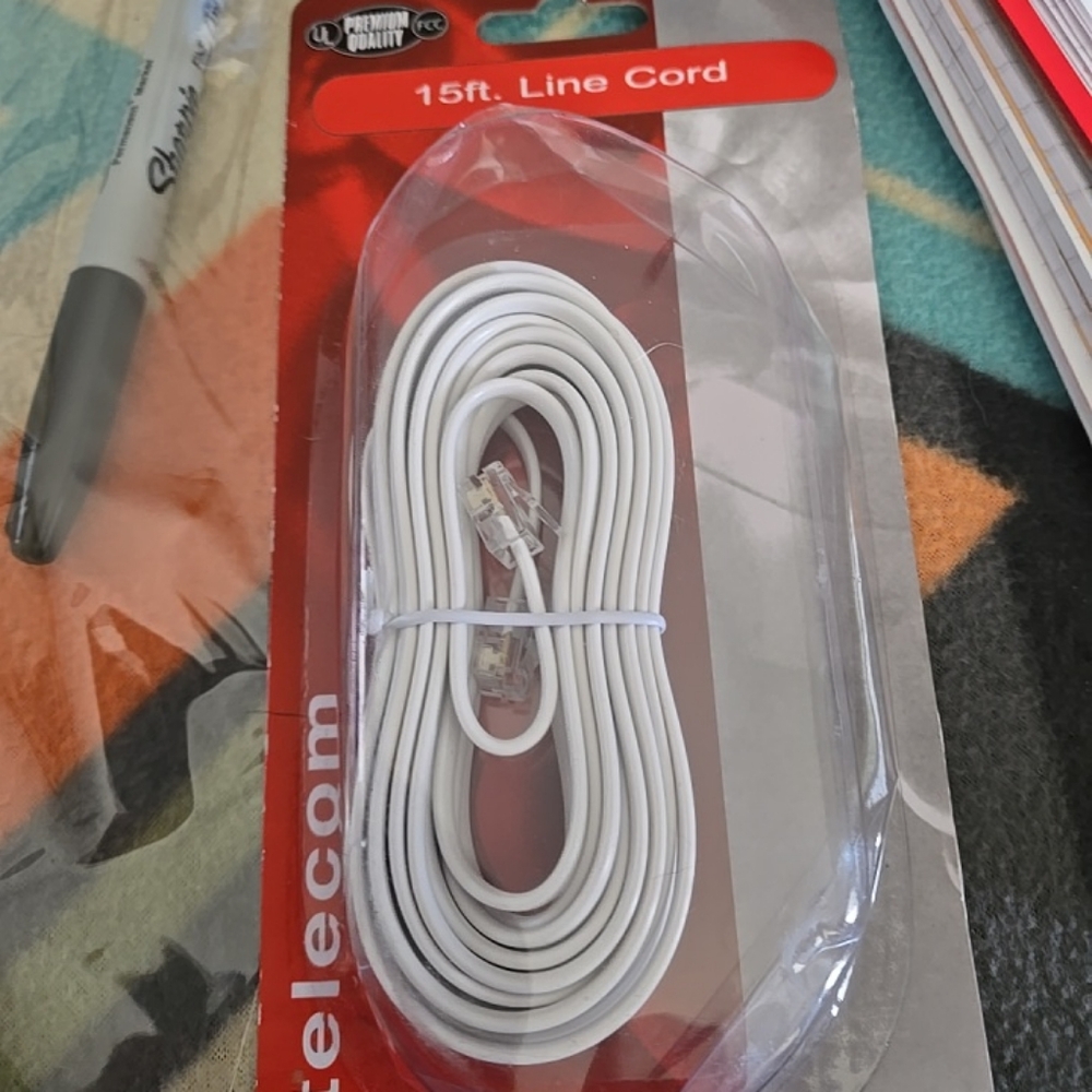 Jensen 15' ft Telephone Line Cord Cable Extension Wire RJ11 JT1064WH. BN.